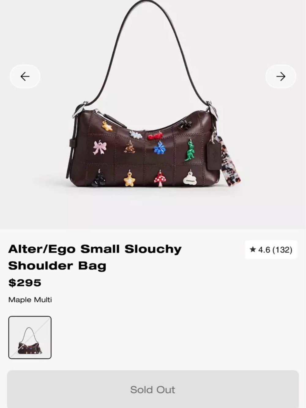 Coach Coachtopia Small Slouchy Shoulder Bag in Maple Brown Multicolor Charms